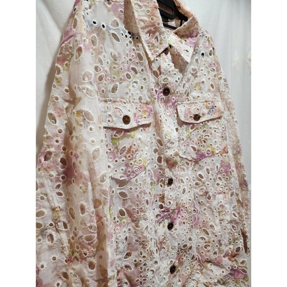 Kathy Ireland Womens XL Pink Shacket Victorian Floral Eyelet Relaxed Cottage - Picture 2 of 16